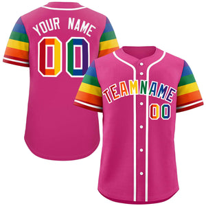 Custom Pink LGBT Rainbow For Pride Month Raglan Sleeves Authentic Baseball Jersey