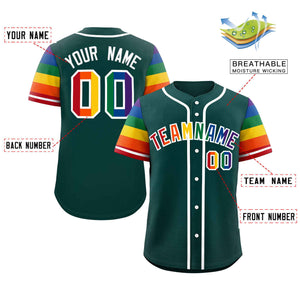 Custom Midnight Green LGBT Rainbow For Pride Month Raglan Sleeves Authentic Baseball Jersey