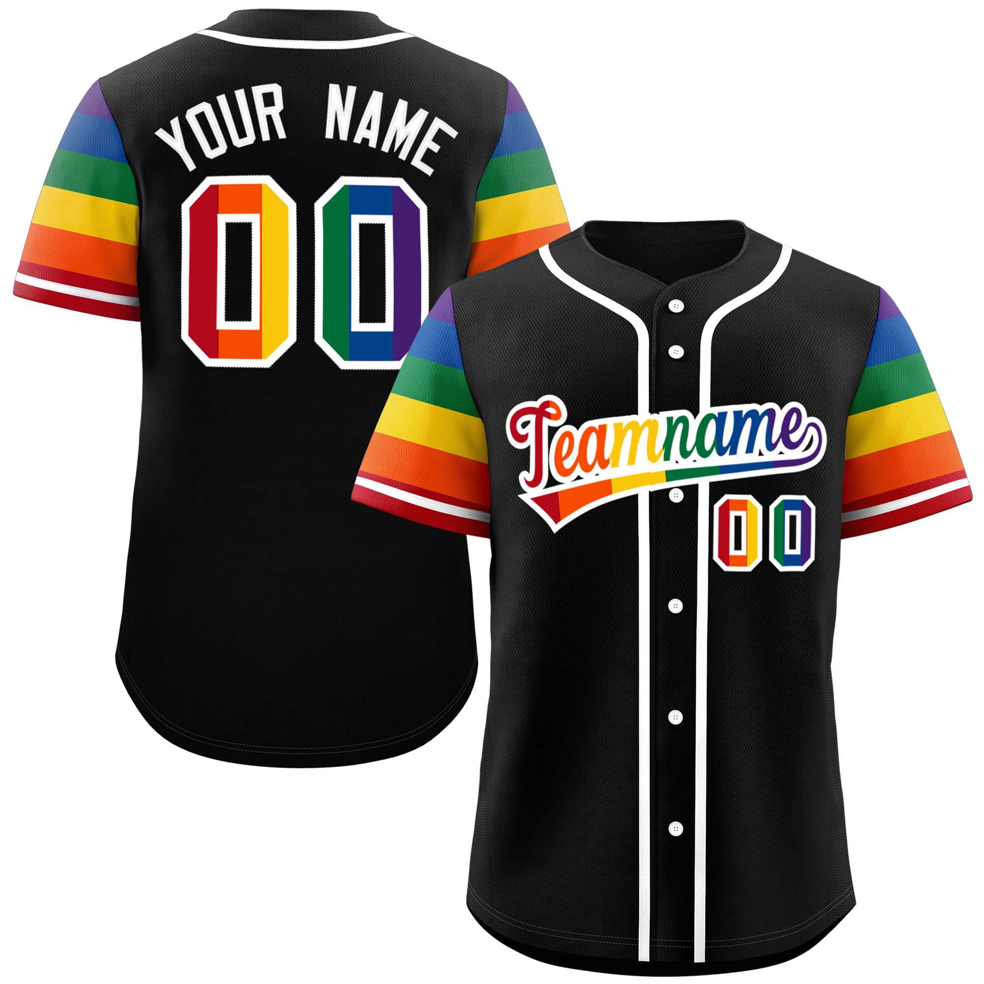 Custom Black LGBT Rainbow For Pride Month Raglan Sleeves Authentic Baseball Jersey