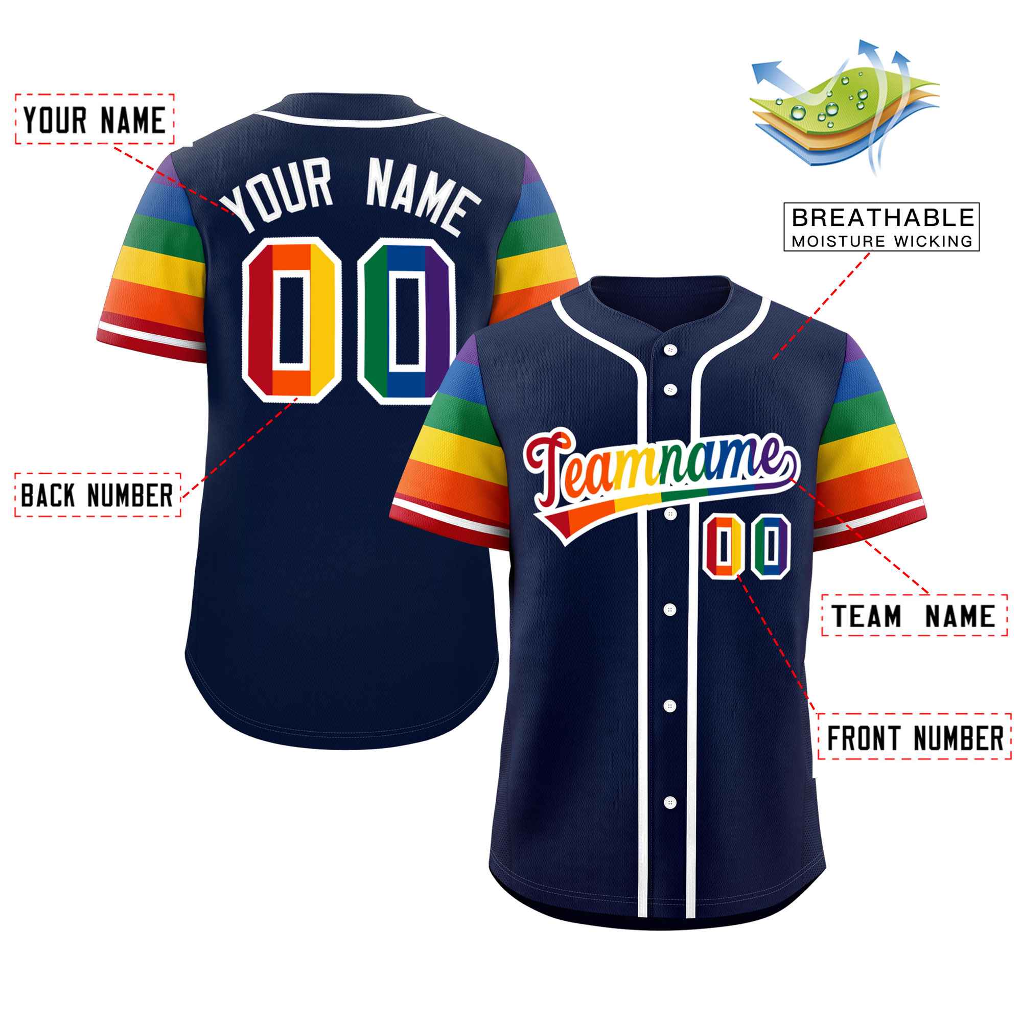 Custom Navy LGBT Rainbow For Pride Month Raglan Sleeves Authentic Baseball Jersey