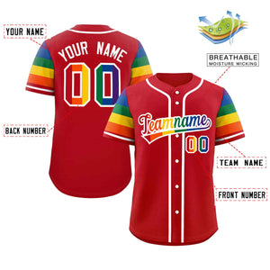 Custom Red LGBT Rainbow For Pride Month Raglan Sleeves Authentic Baseball Jersey