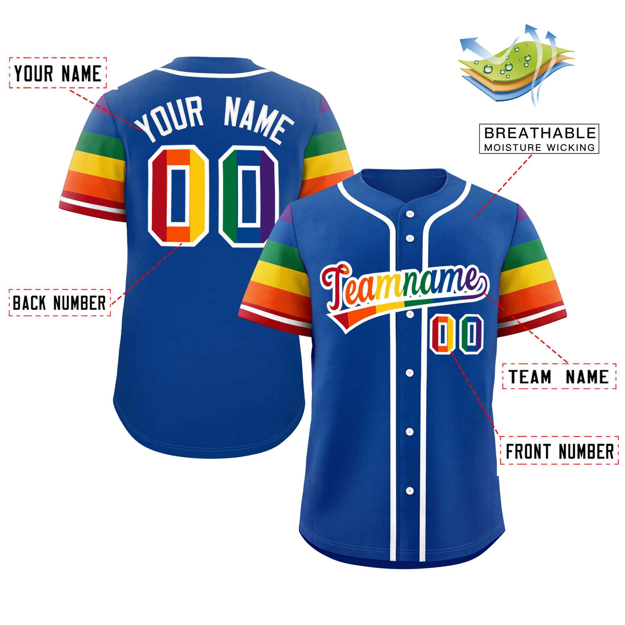 Custom Royal LGBT Rainbow For Pride Month Raglan Sleeves Authentic Baseball Jersey