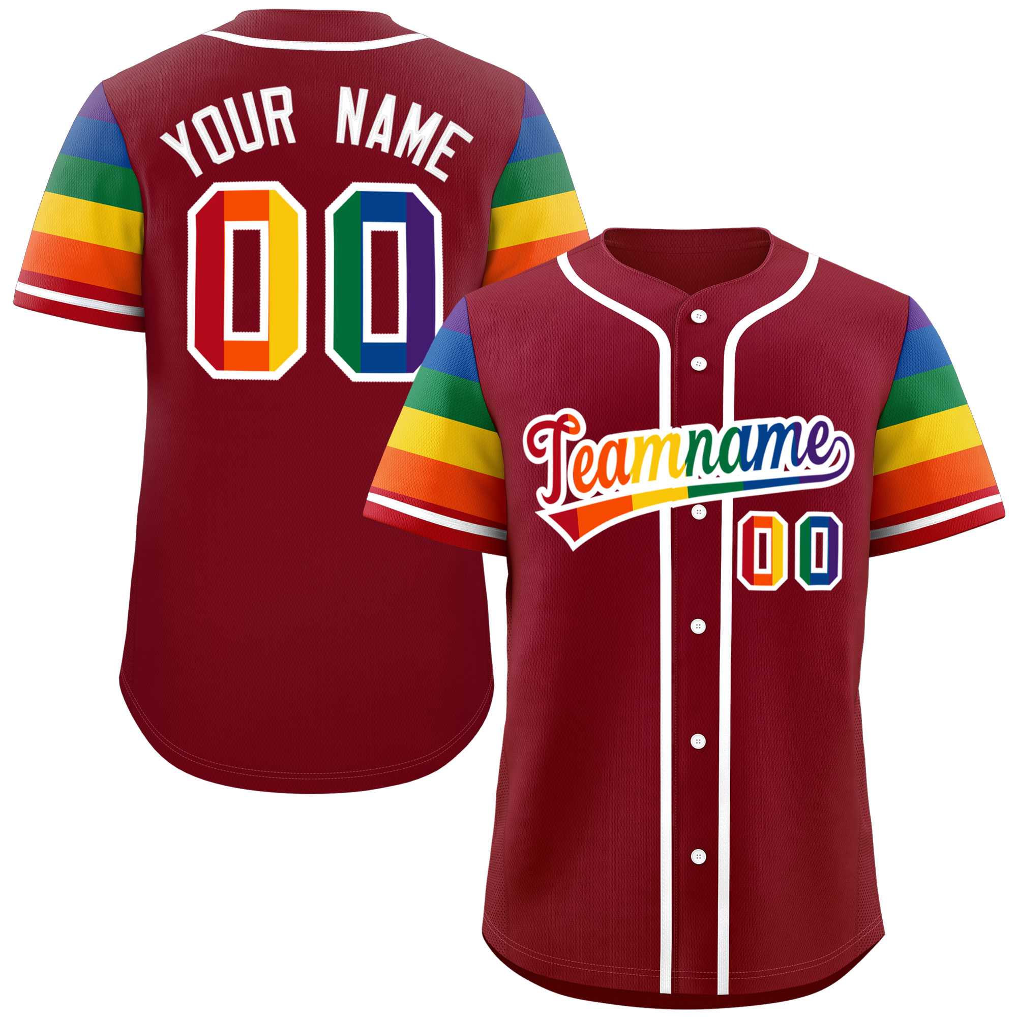 Custom Crimson LGBT Rainbow For Pride Month Raglan Sleeves Authentic Baseball Jersey