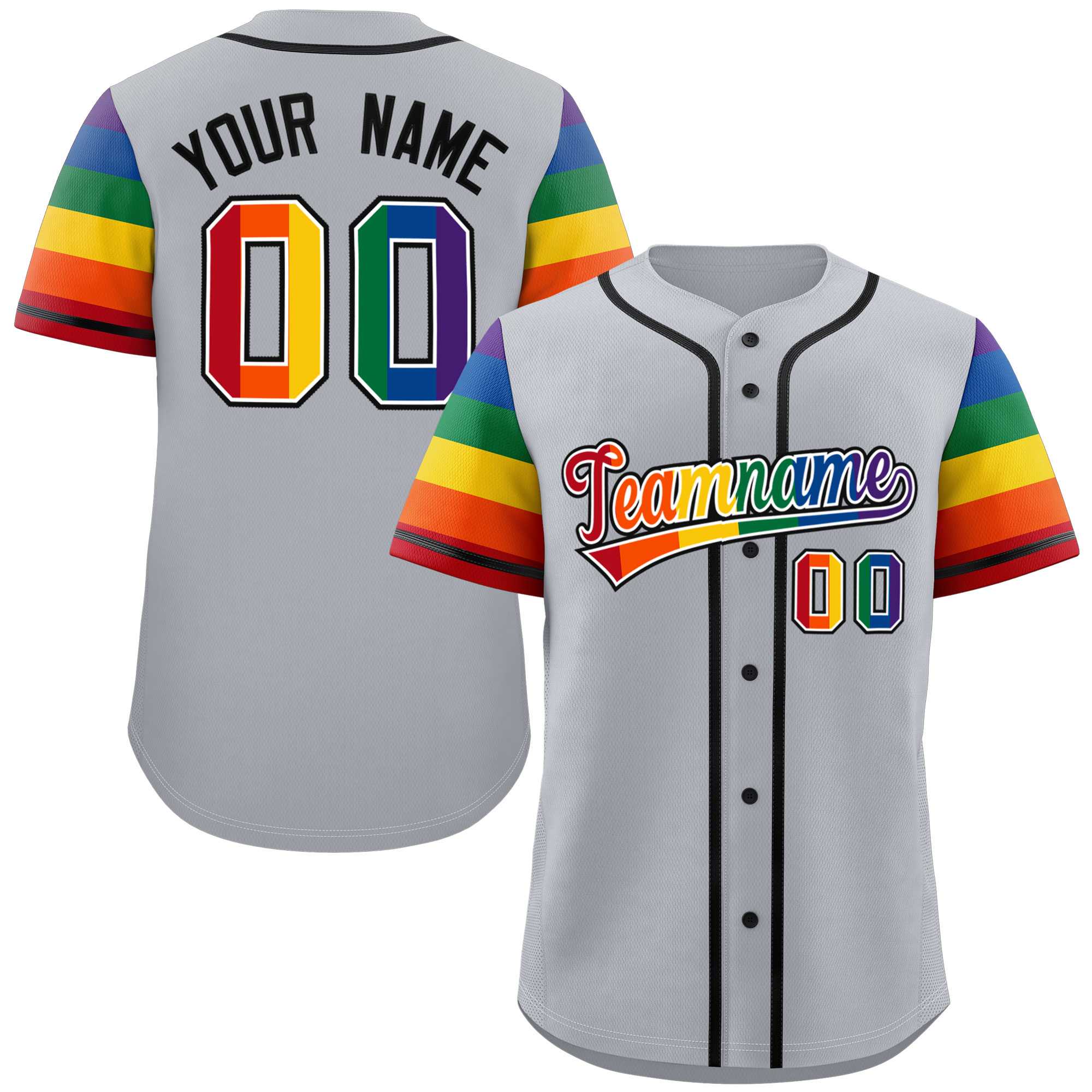 Custom Gray LGBT Rainbow For Pride Month Raglan Sleeves Authentic Baseball Jersey