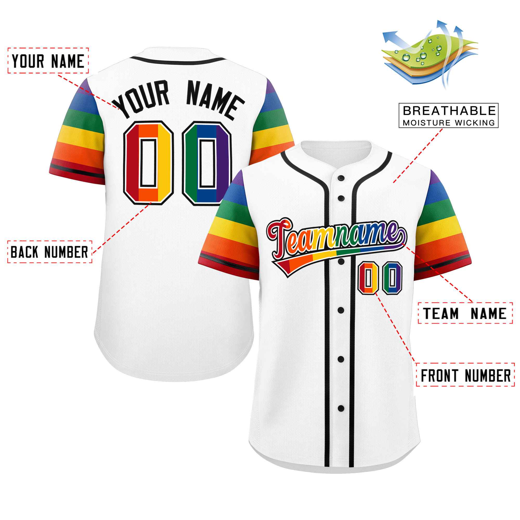 Custom White LGBT Rainbow For Pride Month Raglan Sleeves Authentic Baseball Jersey
