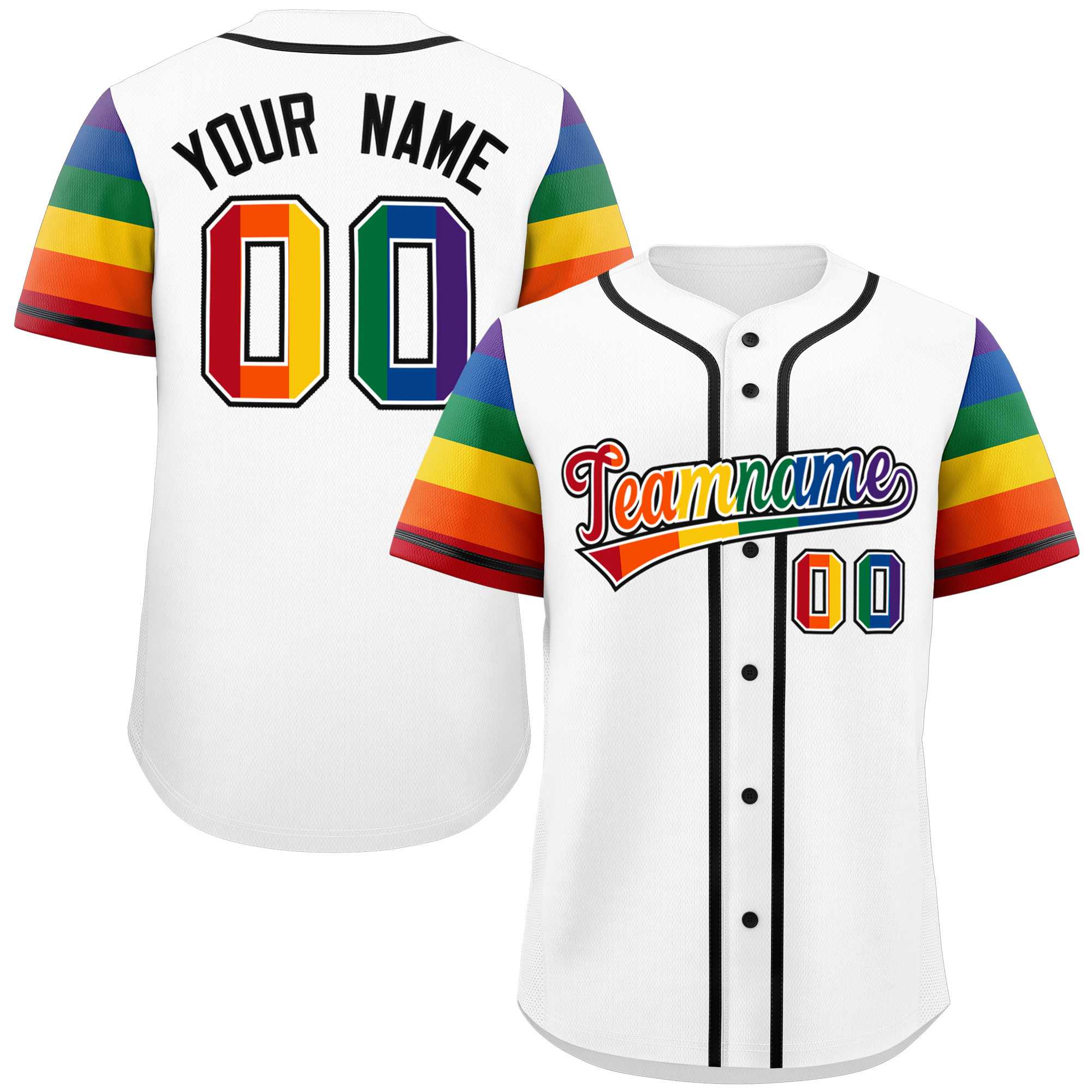 Custom White LGBT Rainbow For Pride Month Raglan Sleeves Authentic Baseball Jersey