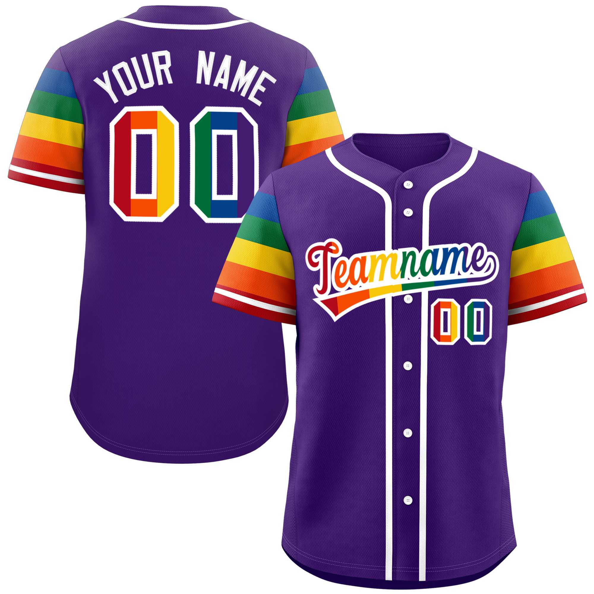 Custom Purple LGBT Rainbow For Pride Month Raglan Sleeves Authentic Baseball Jersey