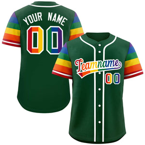 Custom Green LGBT Rainbow For Pride Month Raglan Sleeves Authentic Baseball Jersey