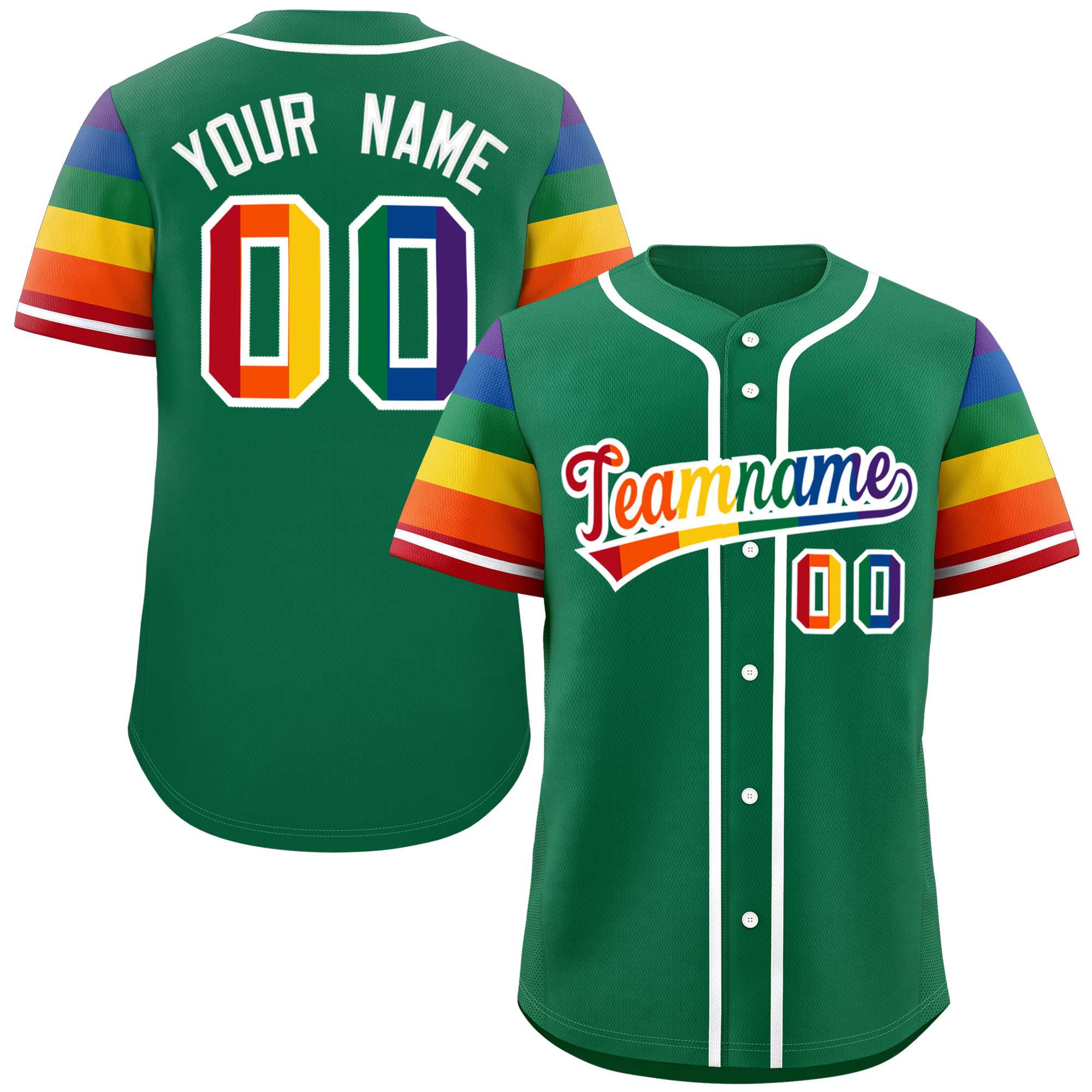 Custom Kelly Green LGBT Rainbow For Pride Month Raglan Sleeves Authentic Baseball Jersey