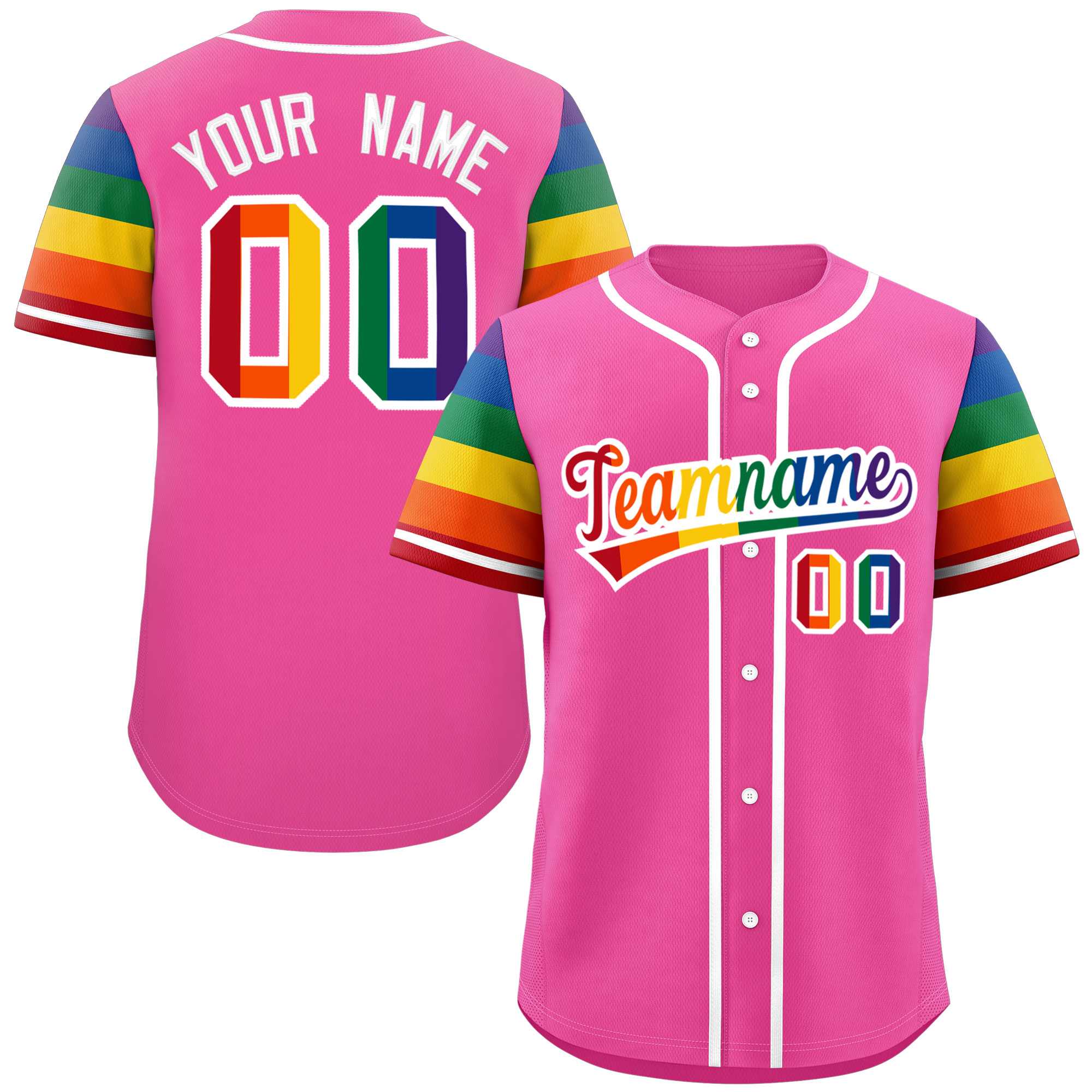 Custom Pink LGBT Rainbow For Pride Month Raglan Sleeves Authentic Baseball Jersey