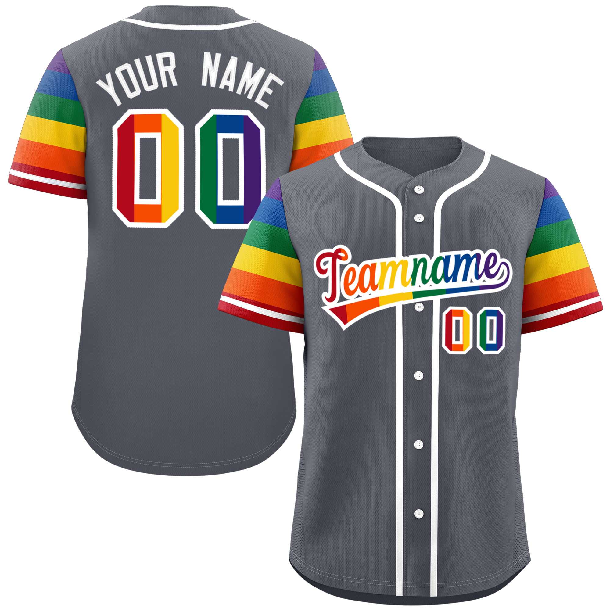 Custom Dark Gray LGBT Rainbow For Pride Month Raglan Sleeve Authentic Baseball Jersey