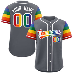 Custom Dark Gray LGBT Rainbow For Pride Month Raglan Sleeves Authentic Baseball Jersey