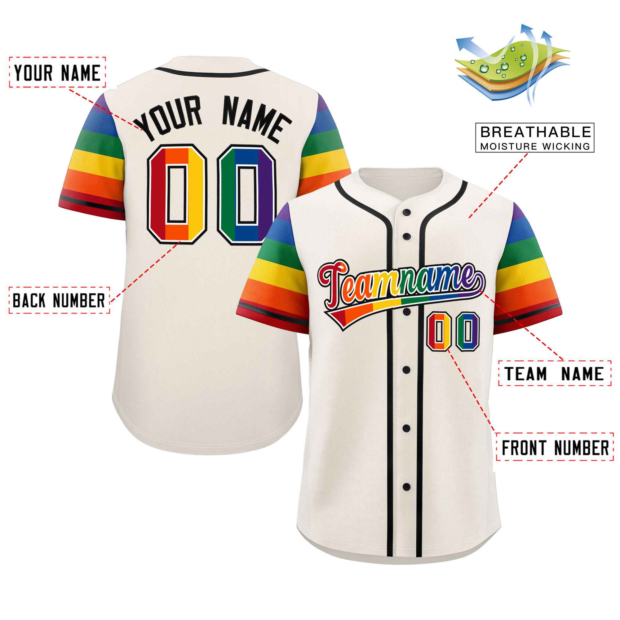 Custom Cream LGBT Rainbow For Pride Month Raglan Sleeves Authentic Baseball Jersey