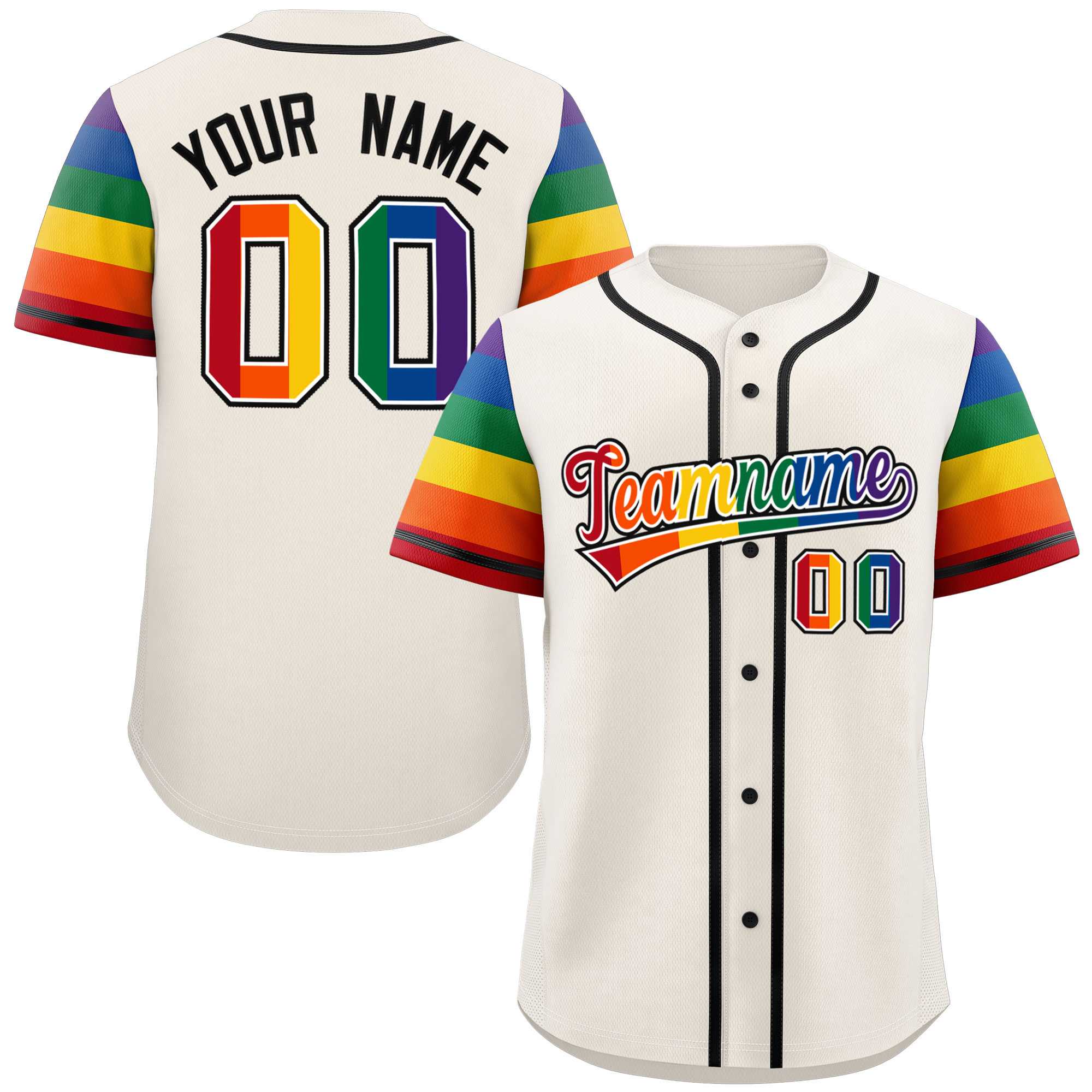 Custom Cream LGBT Rainbow For Pride Month Raglan Sleeve Authentic Baseball Jersey