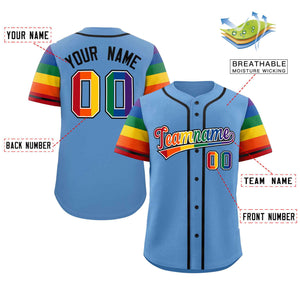 Custom Light Blue LGBT Rainbow For Pride Month Raglan Sleeve Authentic Baseball Jersey