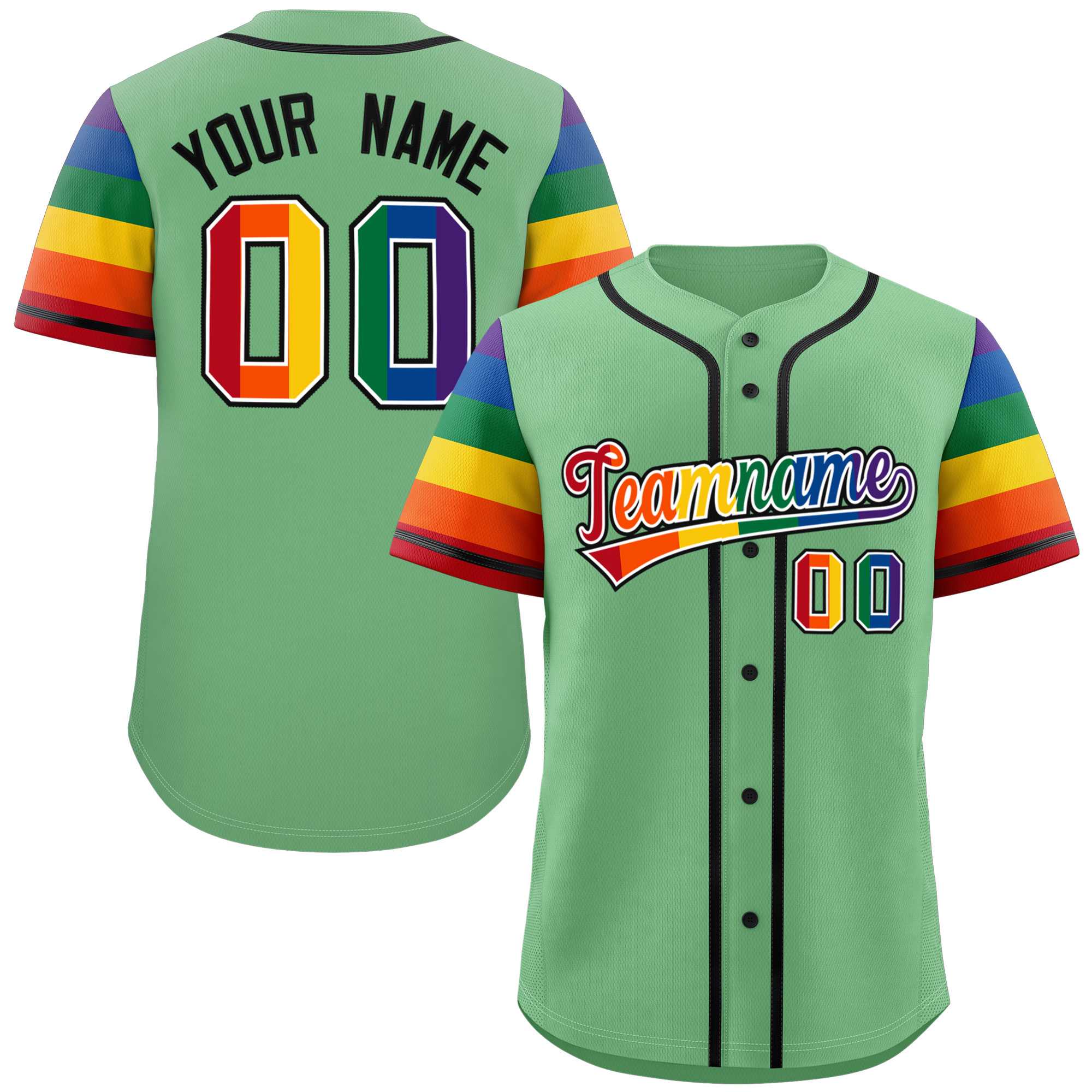 Custom Green LGBT Rainbow For Pride Month Raglan Sleeves Authentic Baseball Jersey