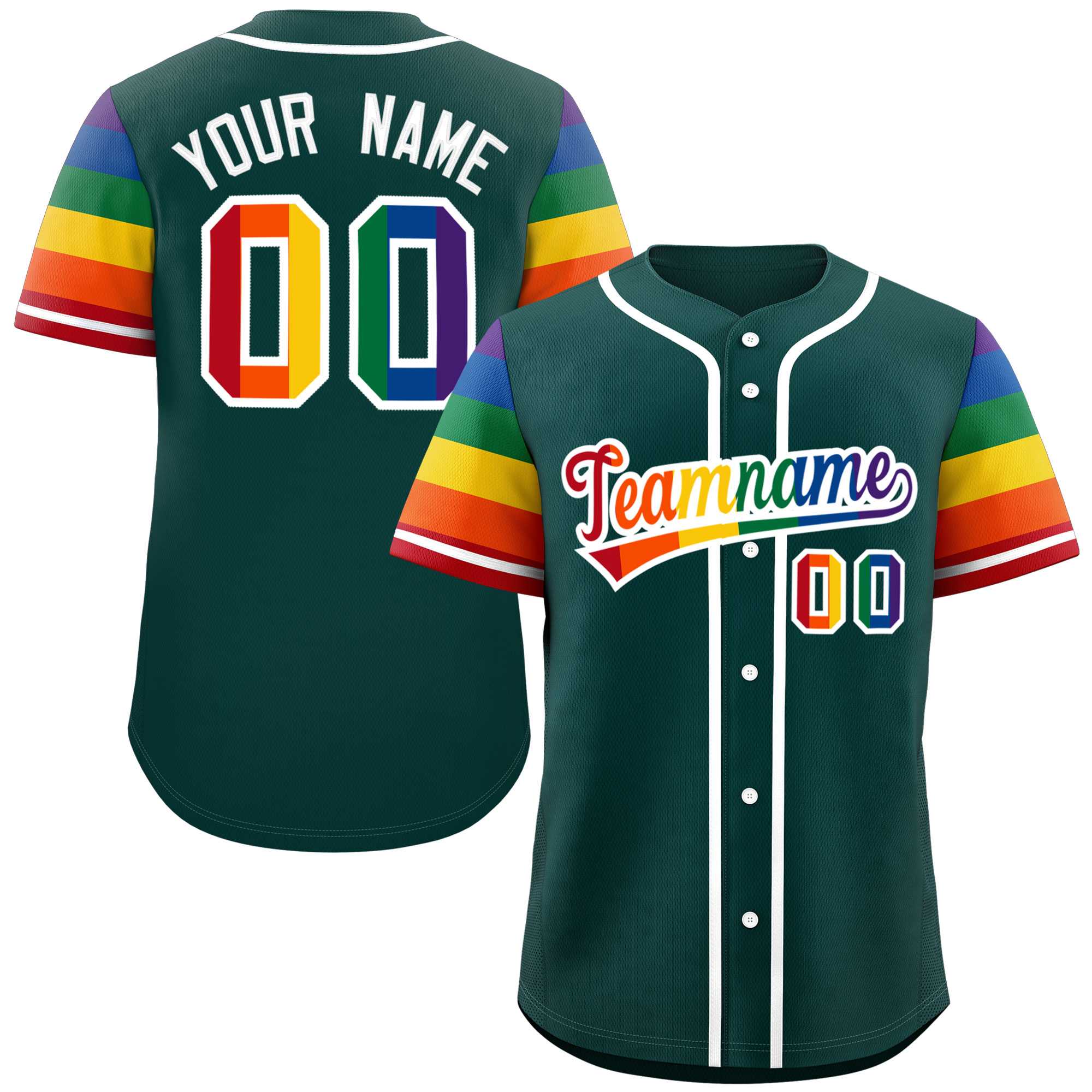 Custom Midnight Green LGBT Rainbow For Pride Month Raglan Sleeves Authentic Baseball Jersey