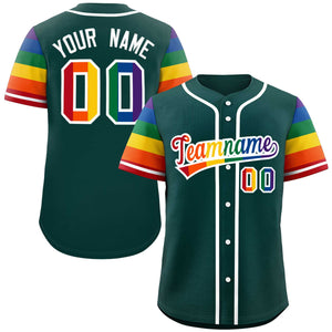 Custom Midnight Green LGBT Rainbow For Pride Month Raglan Sleeves Authentic Baseball Jersey