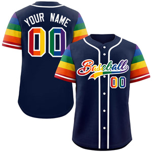 Custom Navy LGBT Rainbow For Pride Month Raglan Sleeves Authentic Baseball Jersey