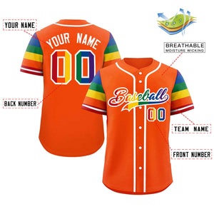 Custom Orange LGBT Rainbow For Pride Month Raglan Sleeves Authentic Baseball Jersey