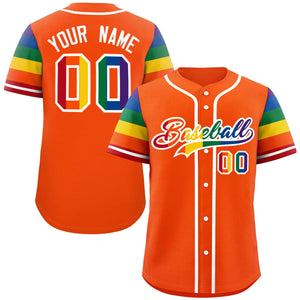 Custom Orange LGBT Rainbow For Pride Month Raglan Sleeves Authentic Baseball Jersey