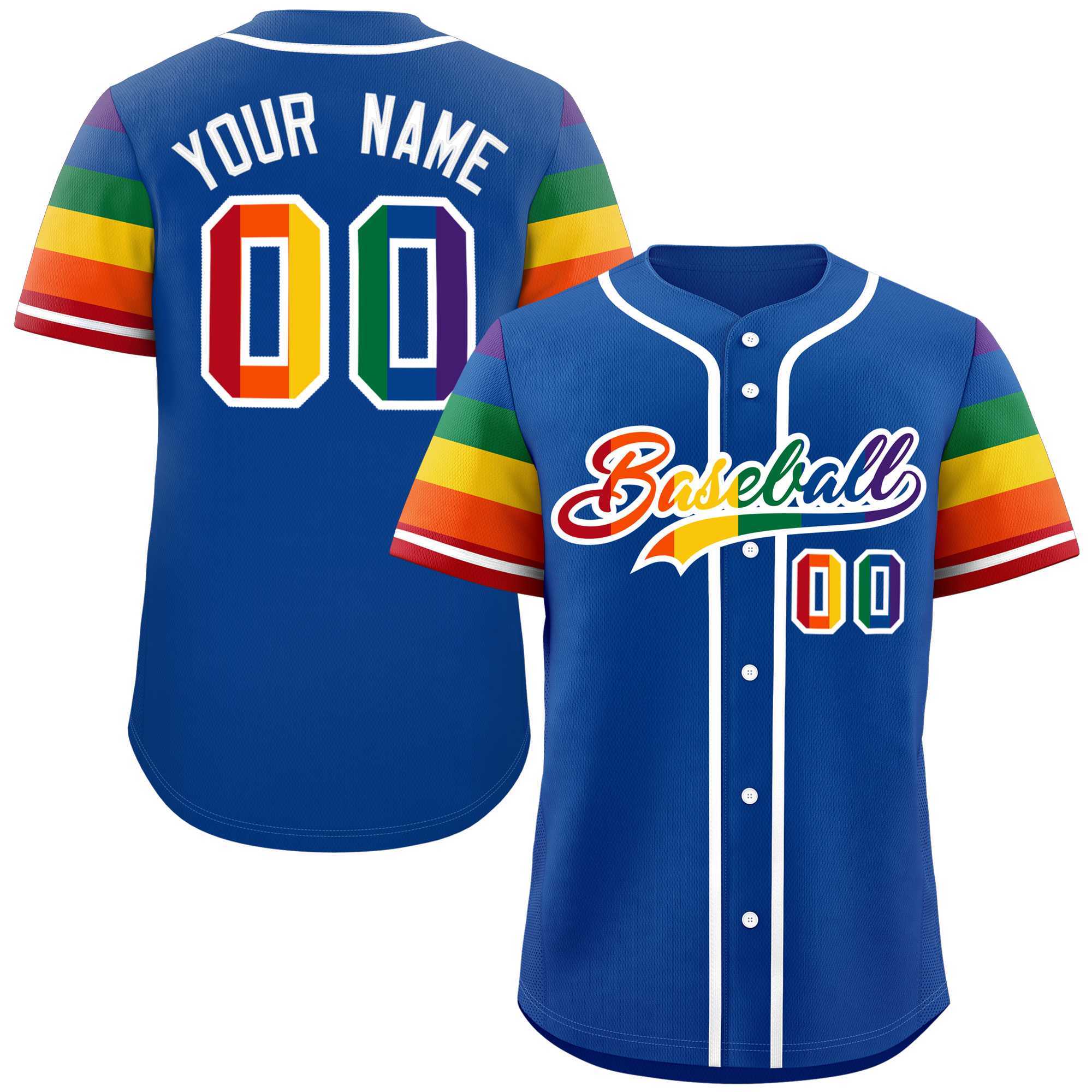 Custom Royal LGBT Rainbow For Pride Month Raglan Sleeves Authentic Baseball Jersey