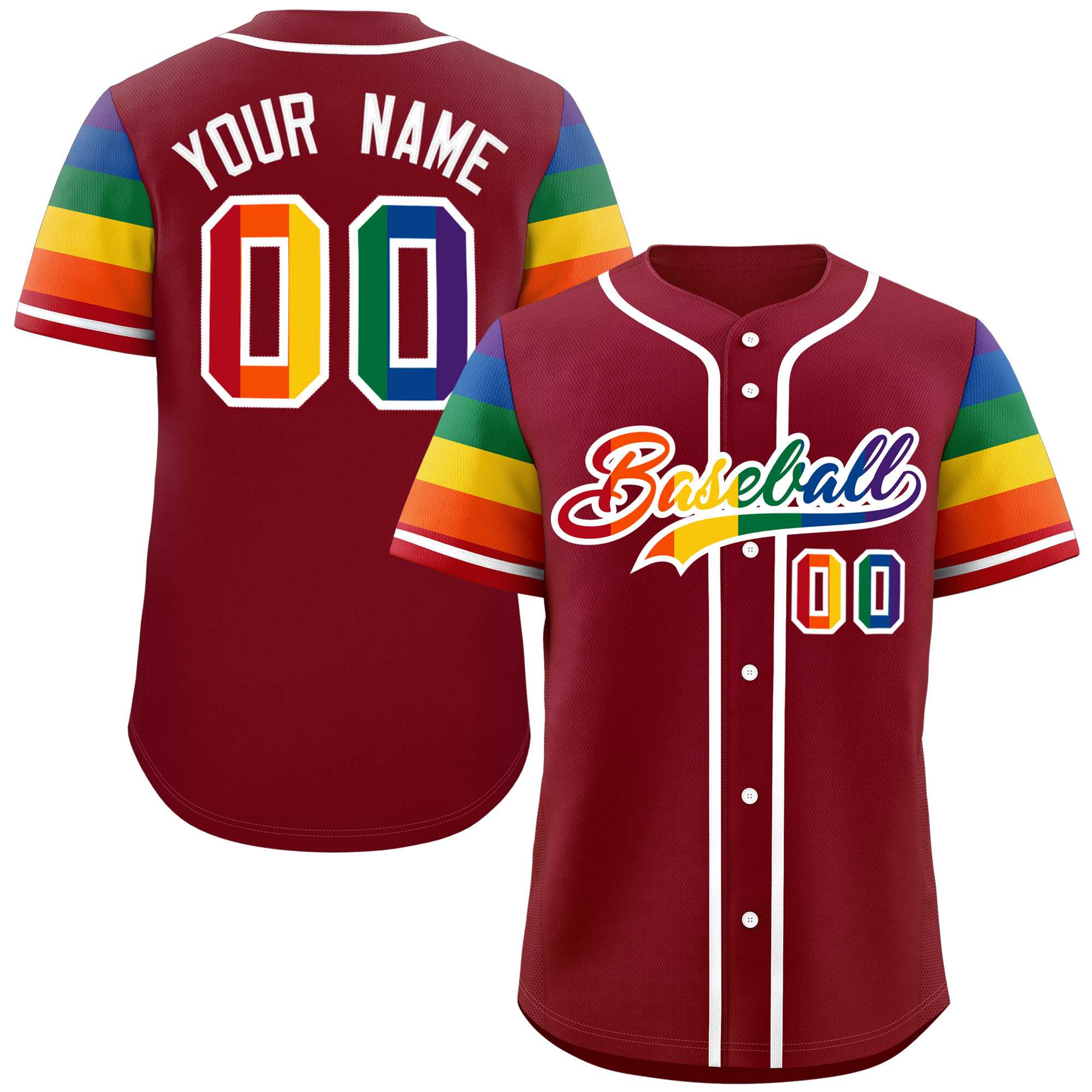 Custom Crimson LGBT Rainbow For Pride Month Raglan Sleeves Authentic Baseball Jersey