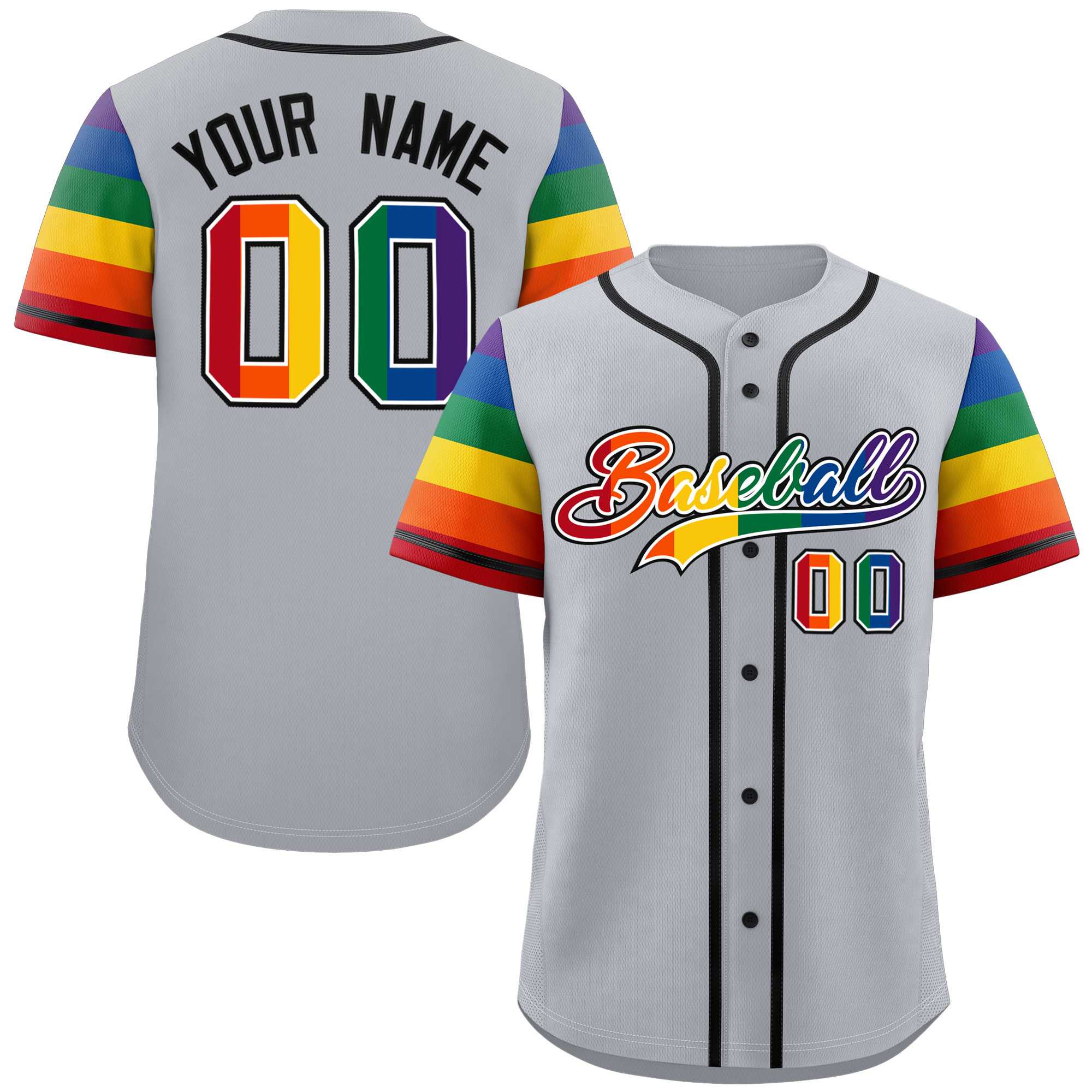 Custom Gray LGBT Rainbow For Pride Month Raglan Sleeves Authentic Baseball Jersey