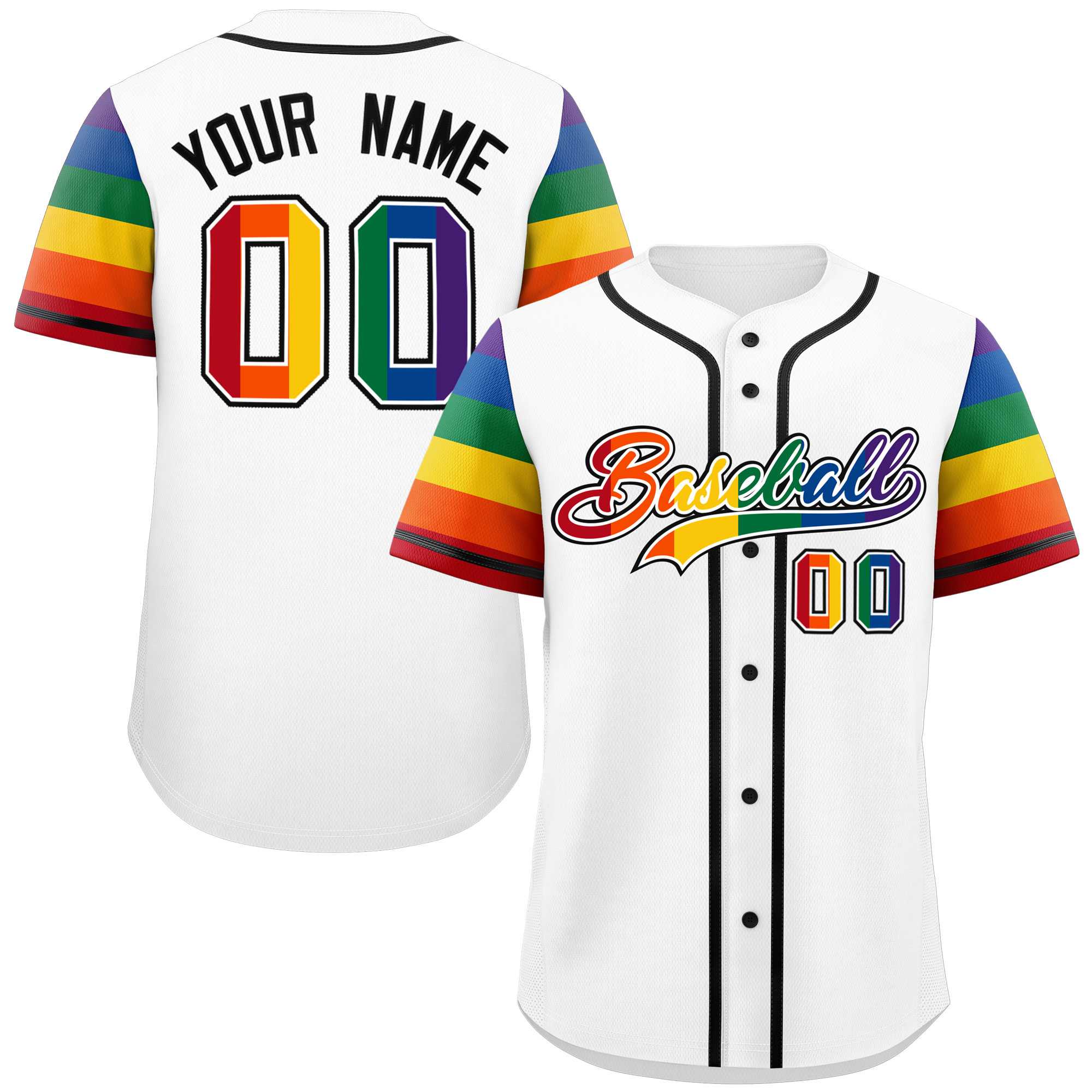 Custom White LGBT Rainbow For Pride Month Raglan Sleeves Authentic Baseball Jersey