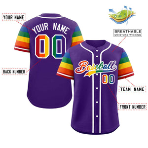 Custom Purple LGBT Rainbow For Pride Month Raglan Sleeves Authentic Baseball Jersey