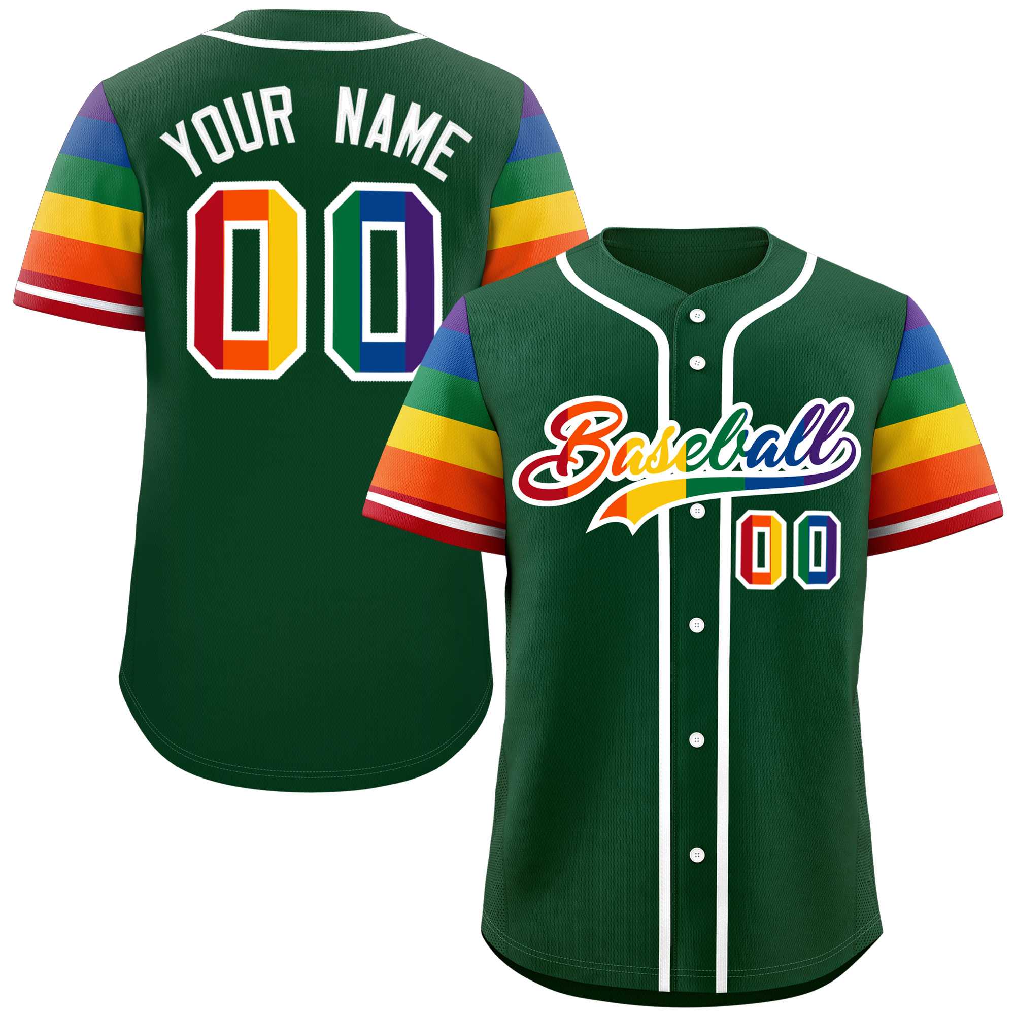 Custom Green LGBT Rainbow For Pride Month Raglan Sleeves Authentic Baseball Jersey