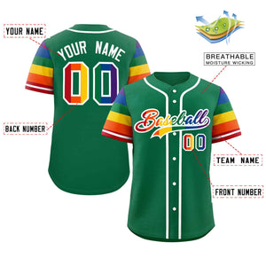 Custom Kelly Green LGBT Rainbow For Pride Month Raglan Sleeves Authentic Baseball Jersey