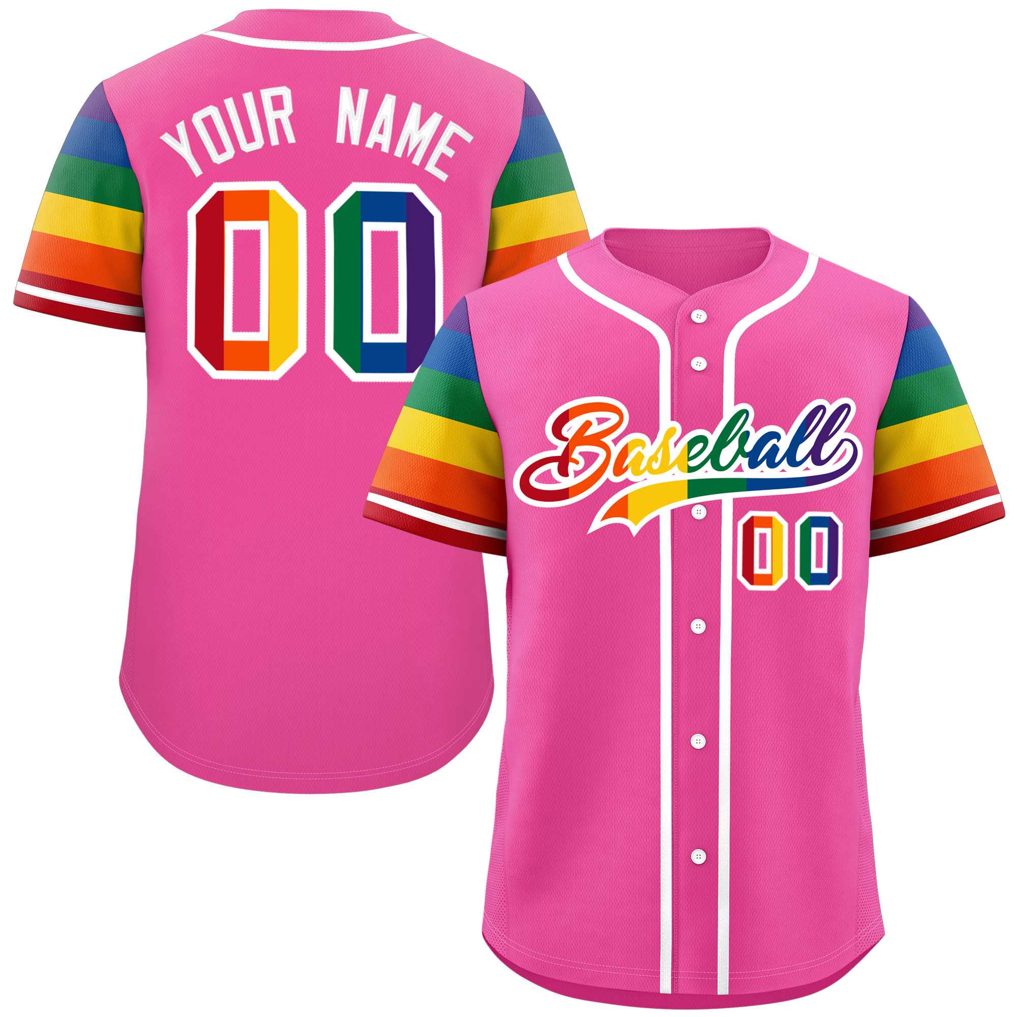 Custom Pink LGBT Rainbow For Pride Month Raglan Sleeves Authentic Baseball Jersey