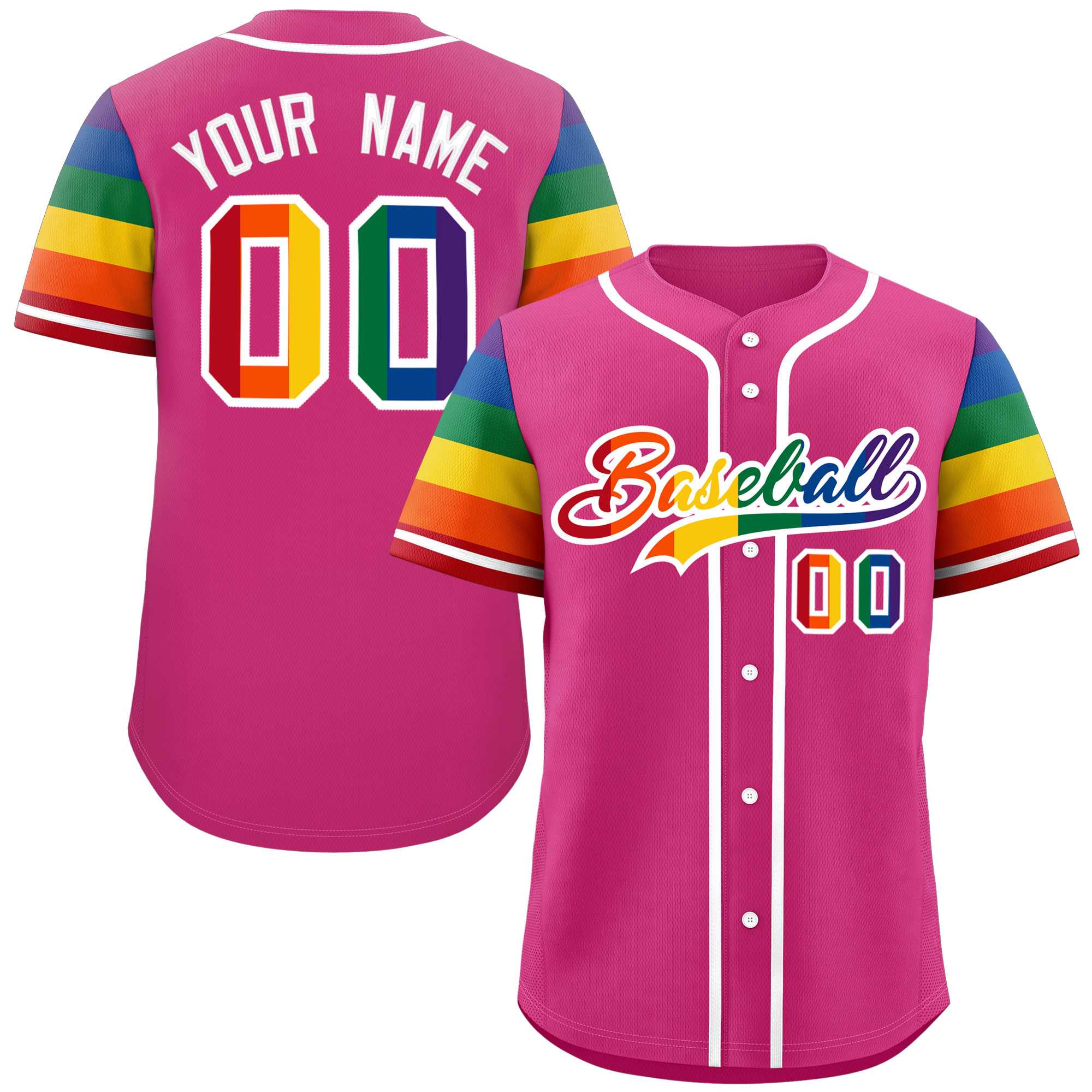 Custom Pink LGBT Rainbow For Pride Month Raglan Sleeves Authentic Baseball Jersey