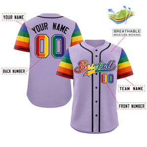 Custom Purple LGBT Rainbow For Pride Month Raglan Sleeves Authentic Baseball Jersey