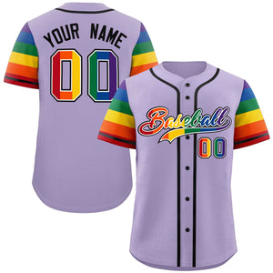 Custom Purple LGBT Rainbow For Pride Month Raglan Sleeves Authentic Baseball Jersey