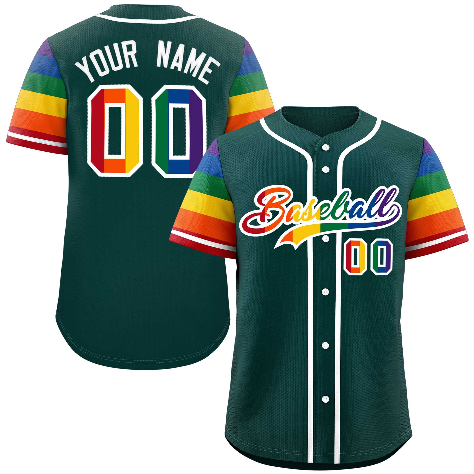 Custom Midnight Green LGBT Rainbow For Pride Month Raglan Sleeves Authentic Baseball Jersey