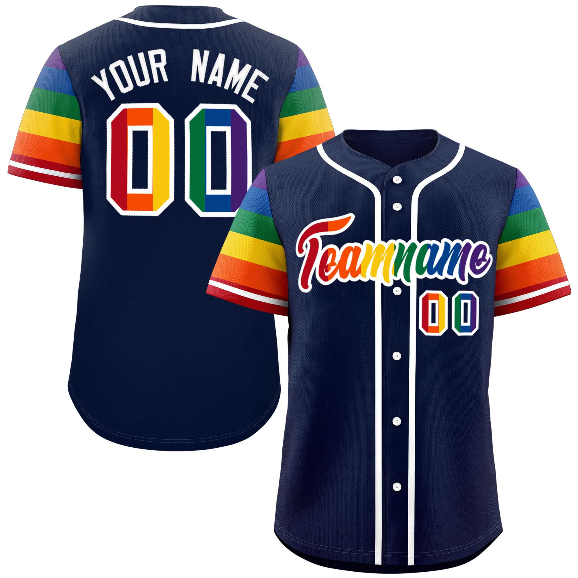 Custom Navy LGBT Rainbow For Pride Month Raglan Sleeves Authentic Baseball Jersey