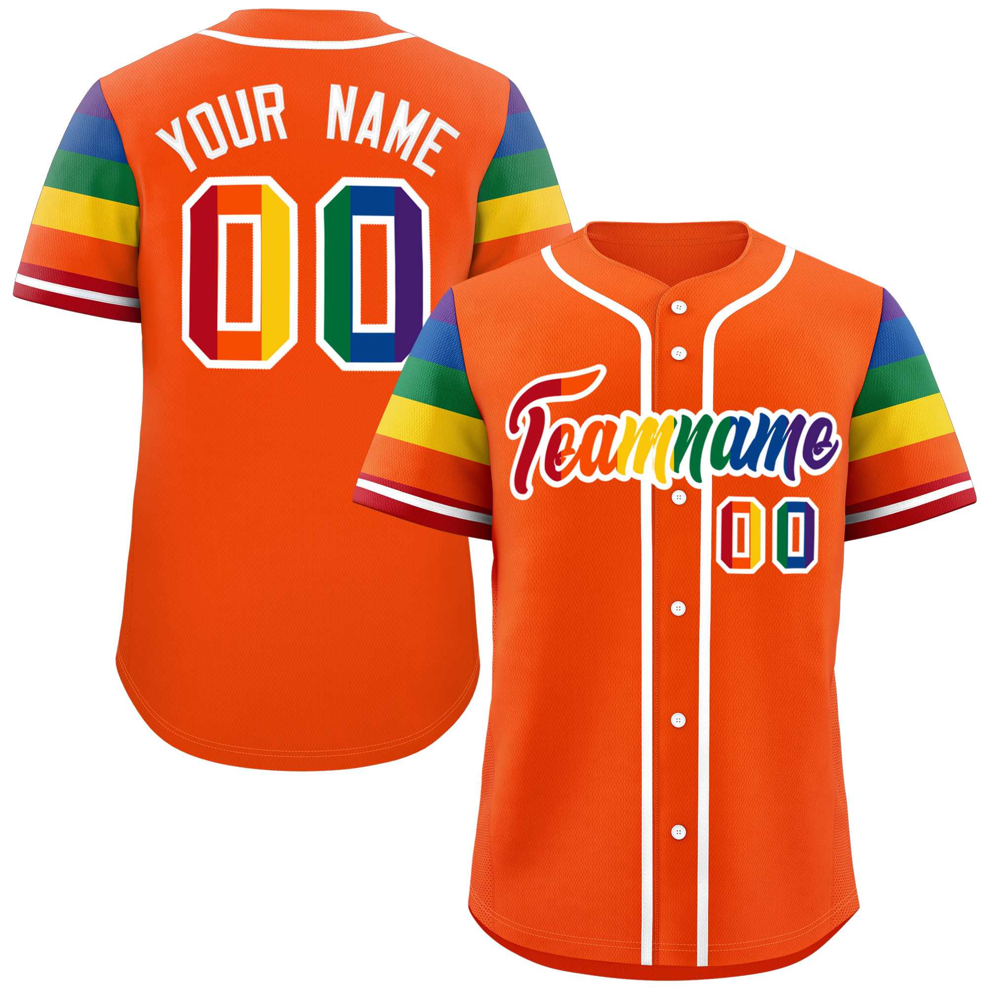 Custom Orange LGBT Rainbow For Pride Month Raglan Sleeves Authentic Baseball Jersey