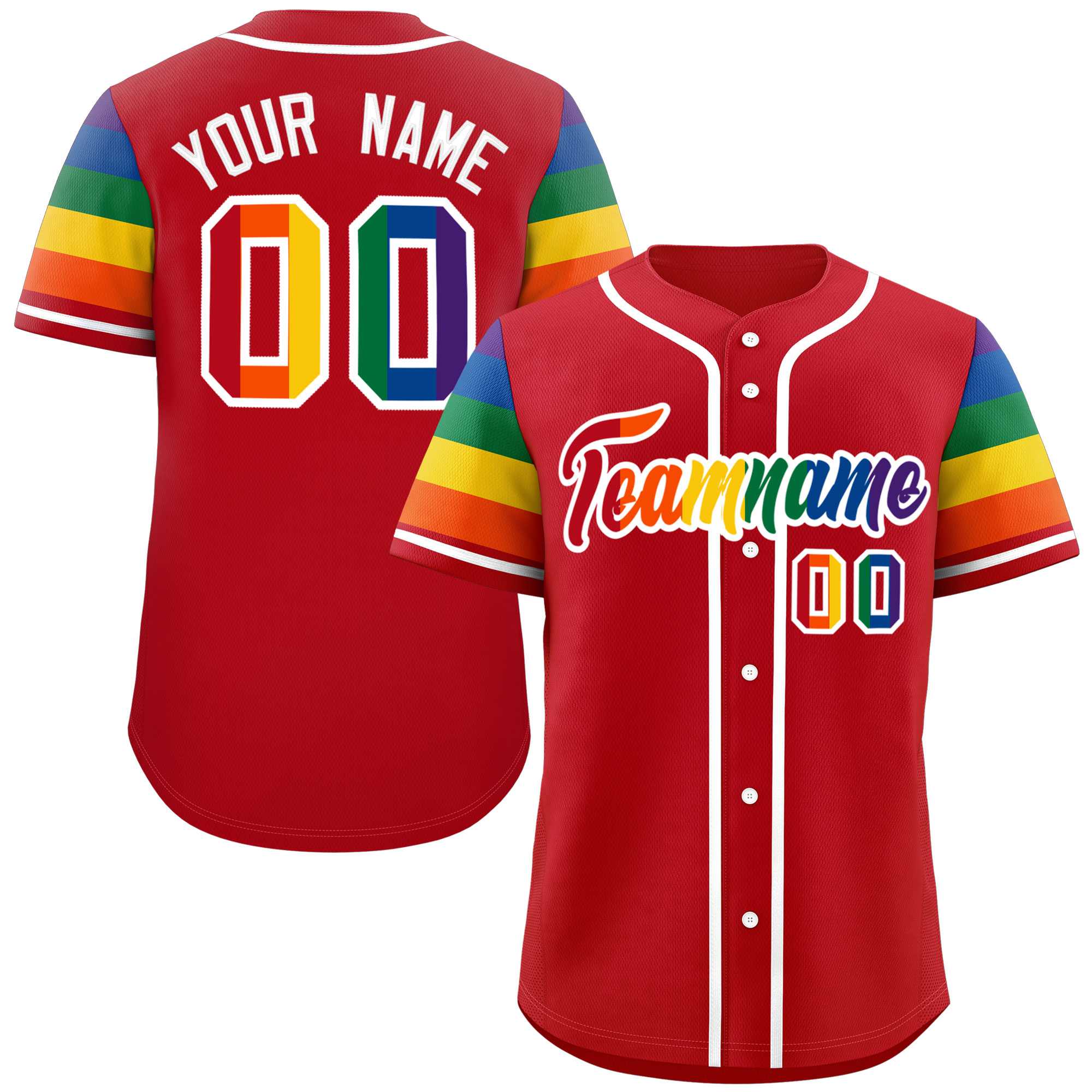 Custom Red LGBT Rainbow For Pride Month Raglan Sleeves Authentic Baseball Jersey