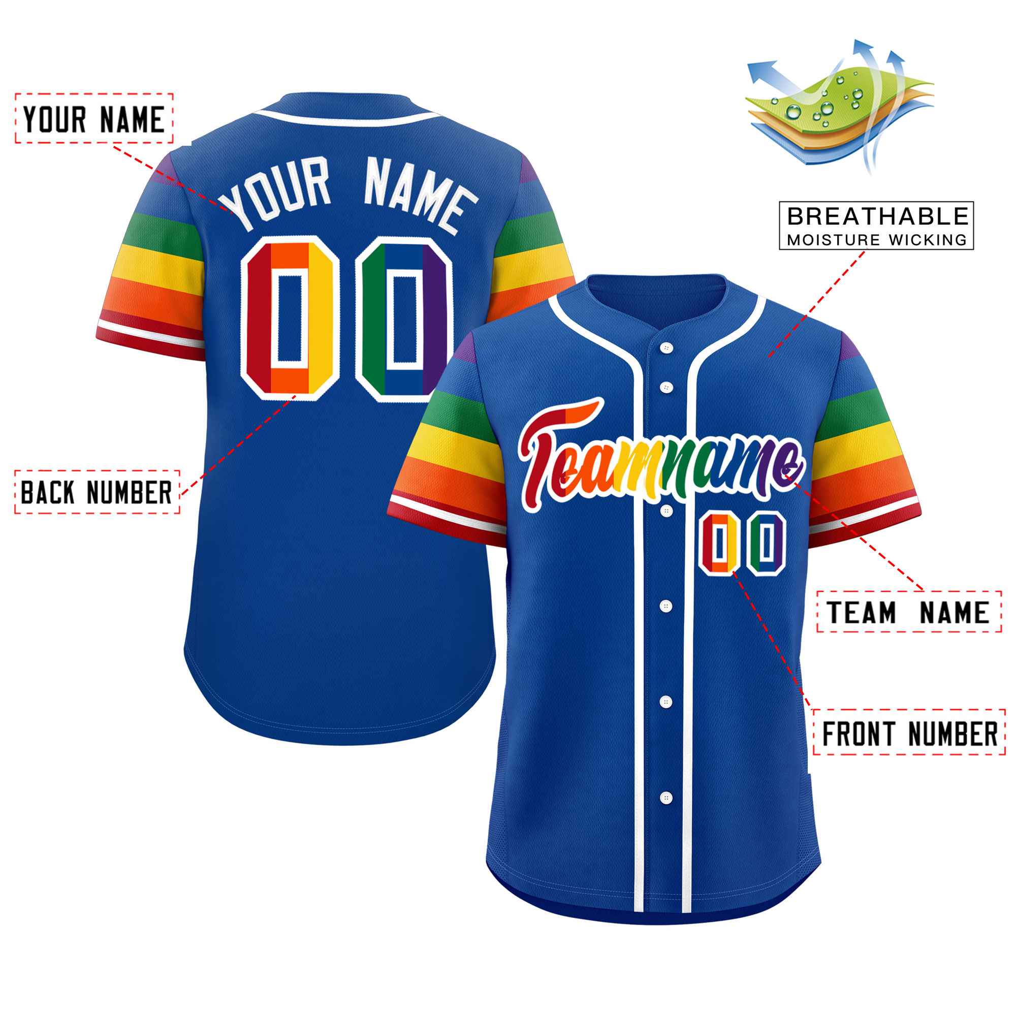 Custom Royal LGBT Rainbow For Pride Month Raglan Sleeves Authentic Baseball Jersey