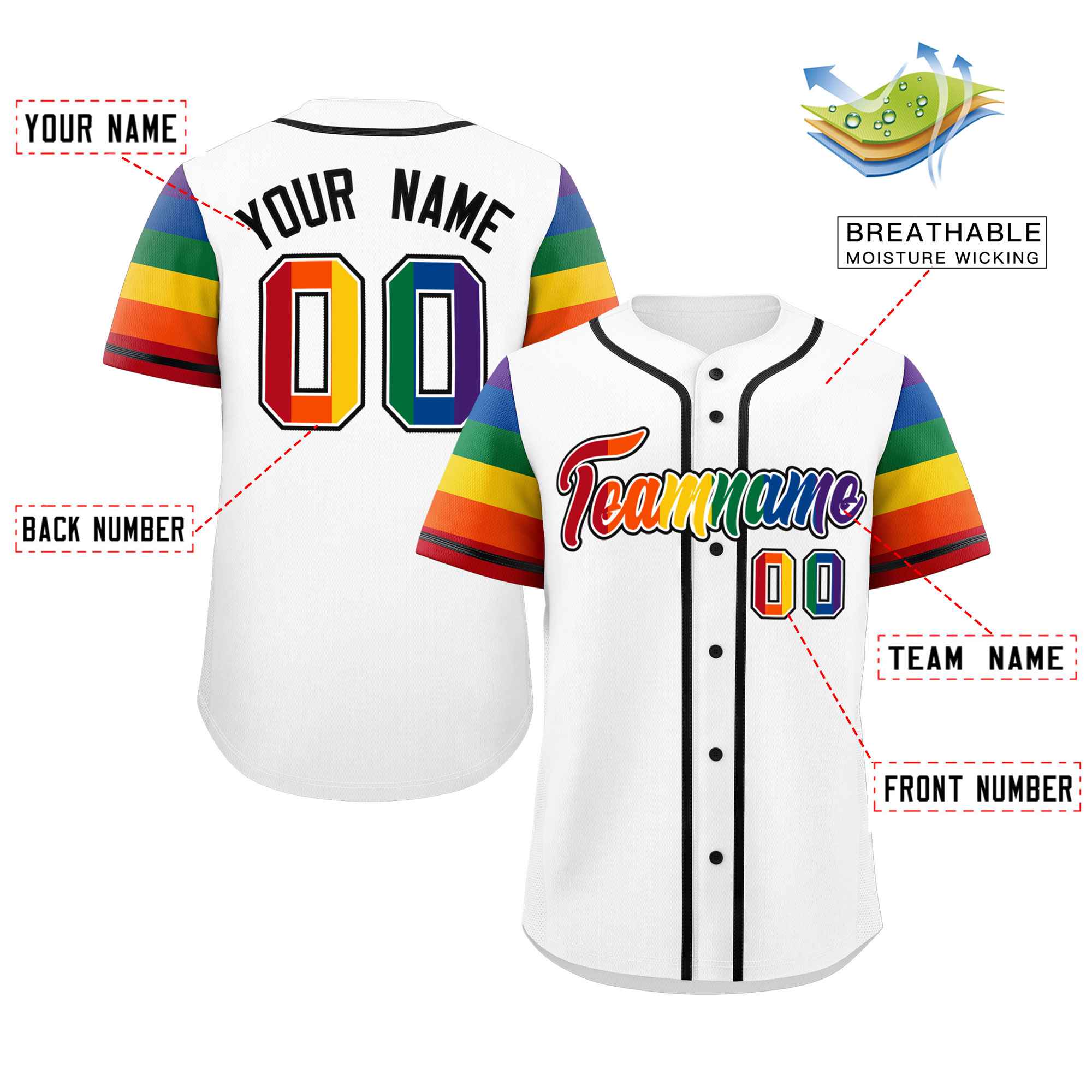 Custom White LGBT Rainbow For Pride Month Raglan Sleeves Authentic Baseball Jersey