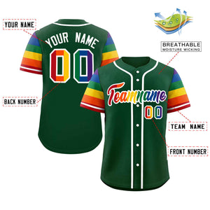 Custom Green LGBT Rainbow For Pride Month Raglan Sleeves Authentic Baseball Jersey