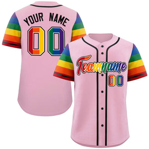 Custom Light Pink LGBT Rainbow For Pride Month Raglan Sleeves Authentic Baseball Jersey