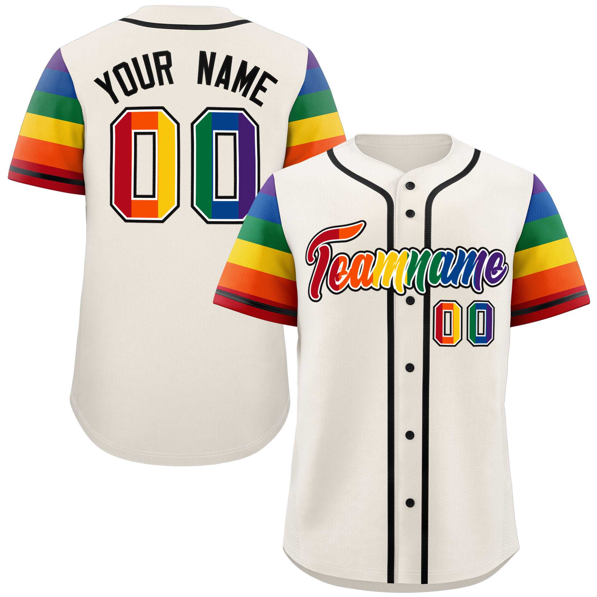 Custom Cream LGBT Rainbow For Pride Month Raglan Sleeve Authentic Baseball Jersey