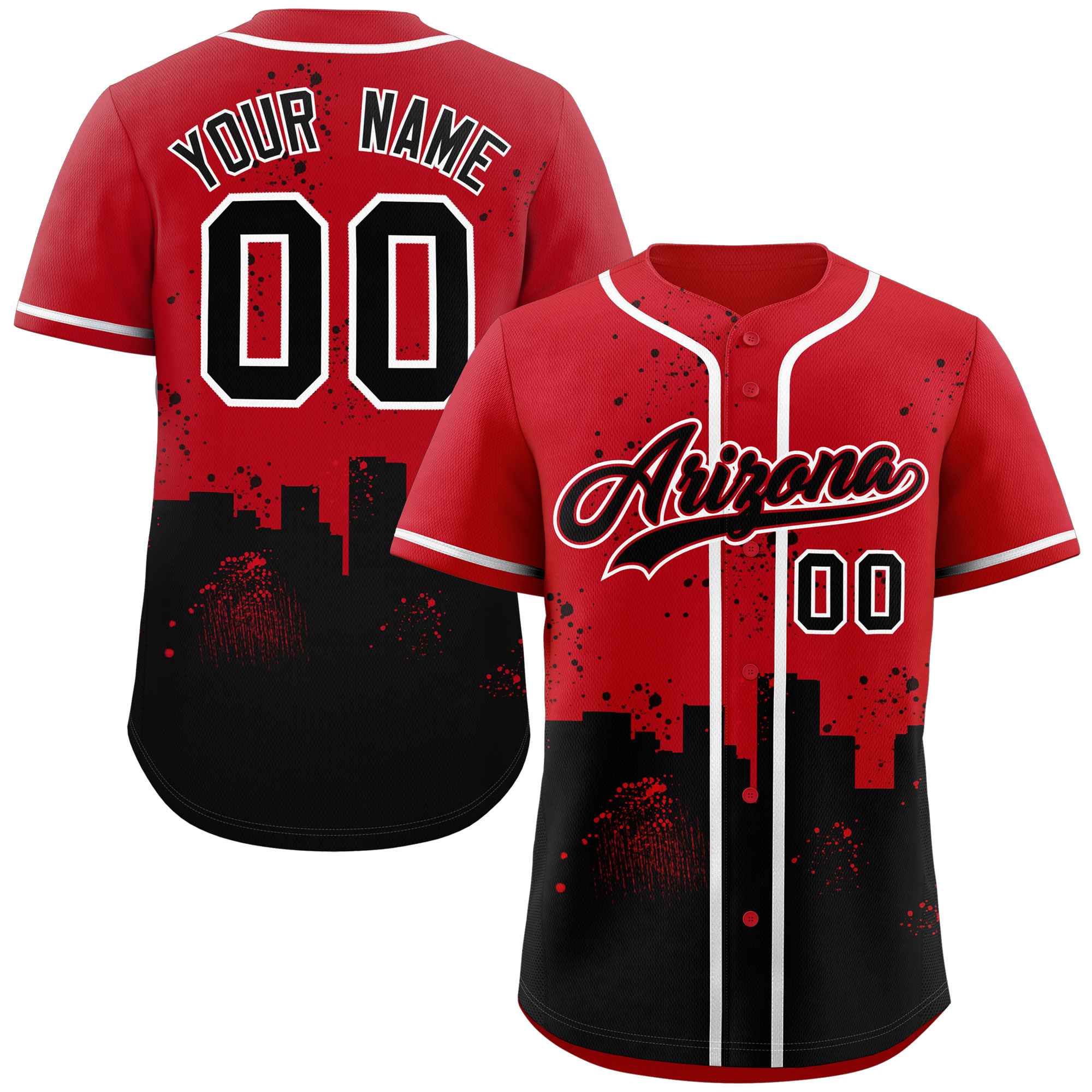 Custom Red Black Personalized Arizona City Nightscape Authentic Baseball Jersey