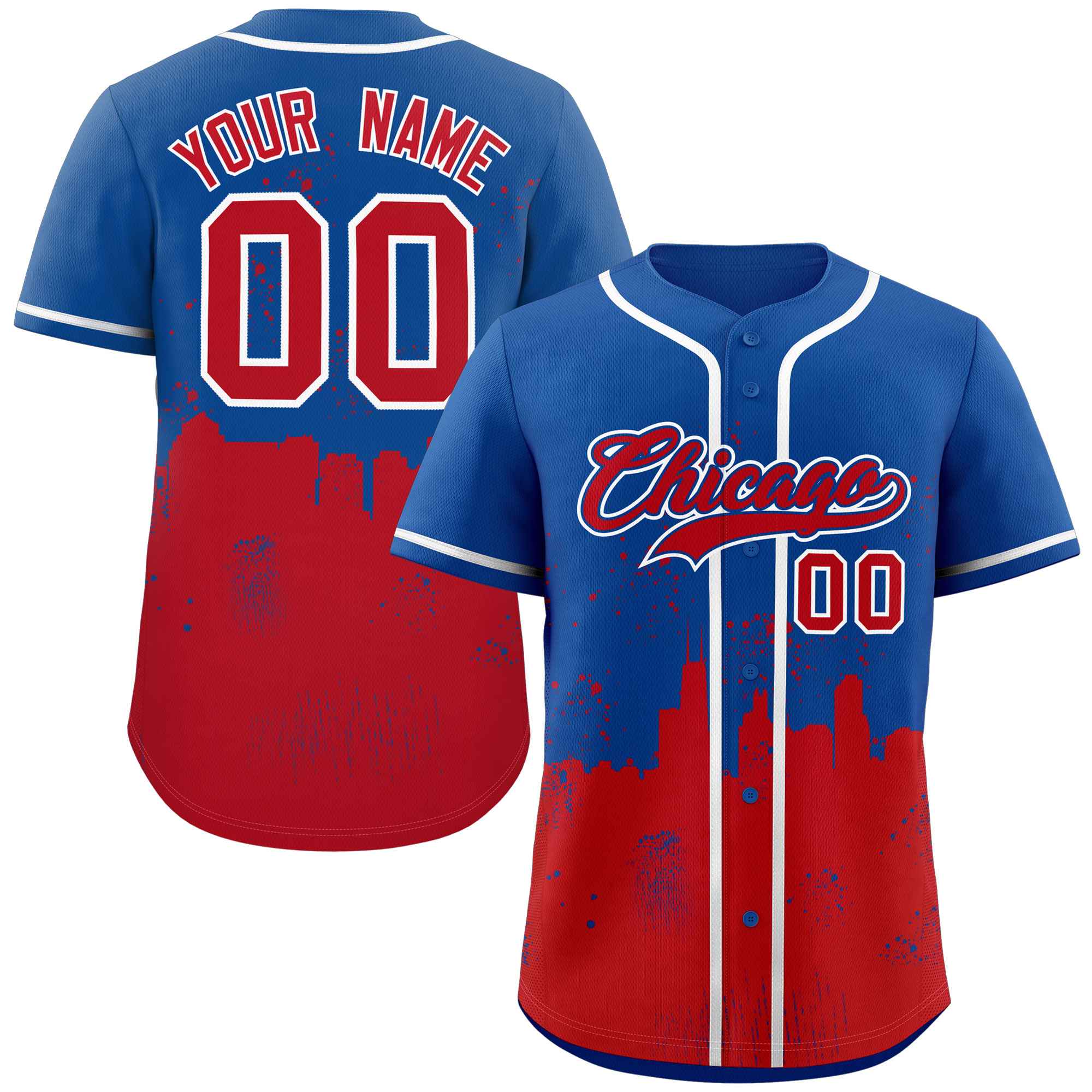 Custom Royal Red Personalized Chicago City Nightscape Authentic Baseball Jersey