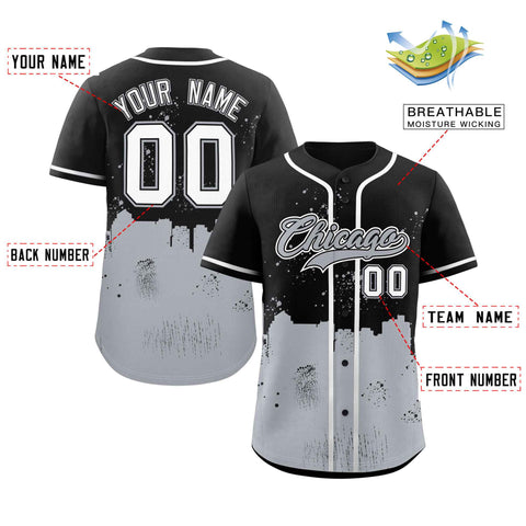 Custom Black Gray Personalized Chicago City Nightscape Authentic Baseball Jersey