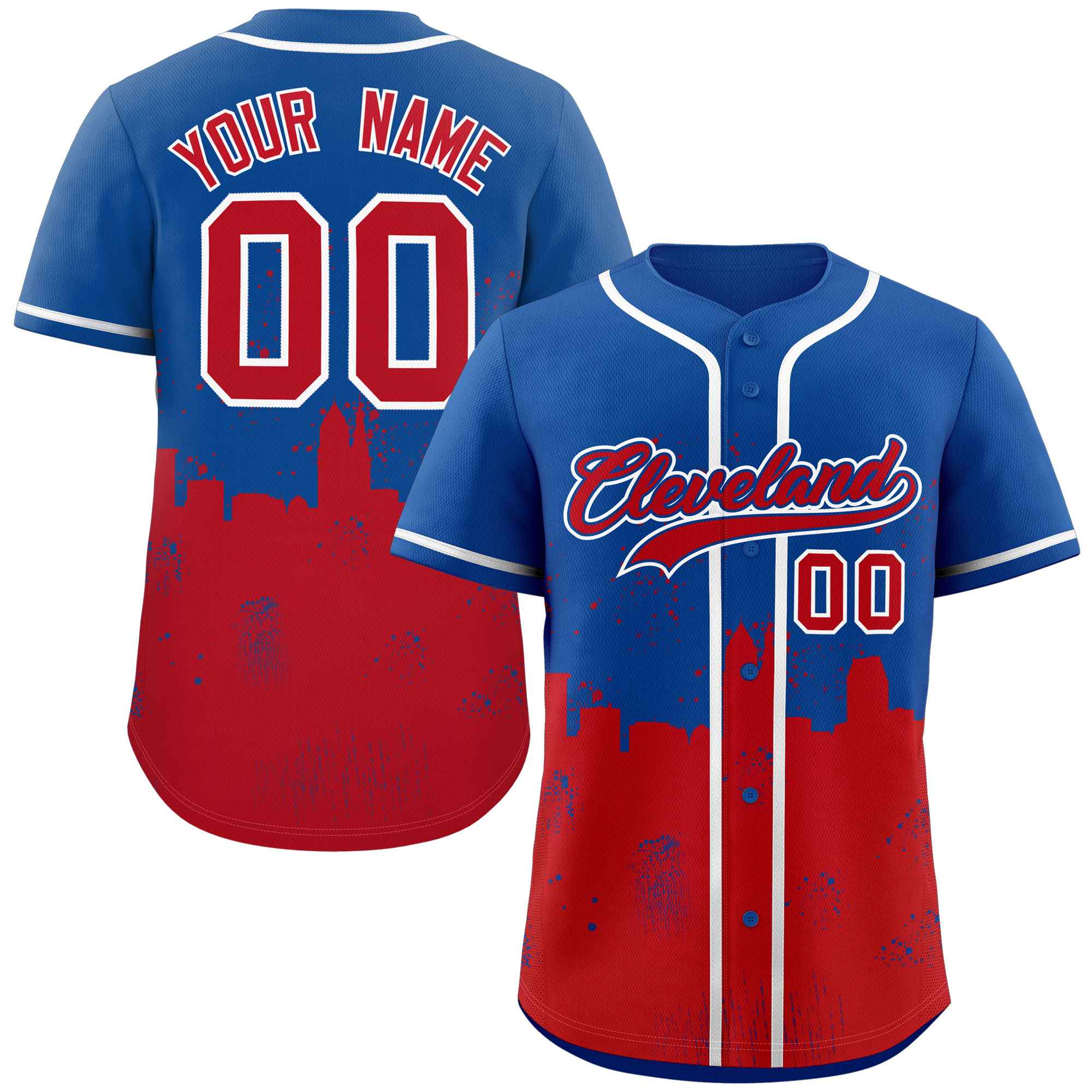 Custom Royal Red Personalized Cleveland City Nightscape Authentic Baseball Jersey