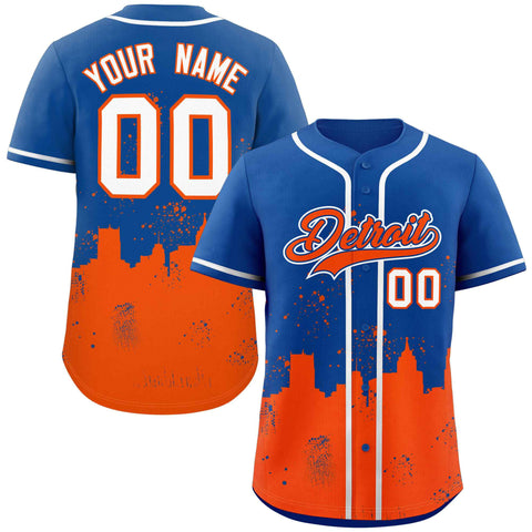 Custom Royal Orange Personalized Detroit City Nightscape Authentic Baseball Jersey